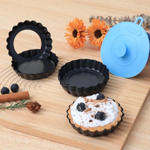 Vnray Mini Tart Pans with Removable Bottom 4 inch Set of 10, Non-stick Round Quiche Pan Heavy Duty Carbon Steel for Mousse Cakes, Christmas Dessert Baking with Silicone Scrubber - Image 1