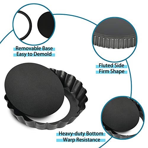 Vnray Mini Tart Pans with Removable Bottom 4 inch Set of 10, Non-stick Round Quiche Pan Heavy Duty Carbon Steel for Mousse Cakes, Christmas Dessert Baking with Silicone Scrubber - Image 3