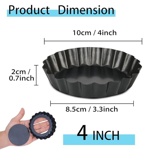 Vnray Mini Tart Pans with Removable Bottom 4 inch Set of 10, Non-stick Round Quiche Pan Heavy Duty Carbon Steel for Mousse Cakes, Christmas Dessert Baking with Silicone Scrubber - Image 2