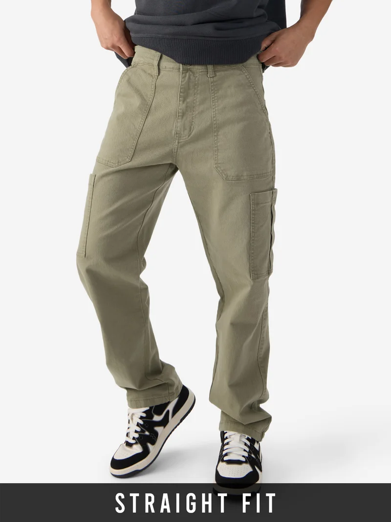The Souled Store Men Solids Light Olive (Straight Fit) Jeans