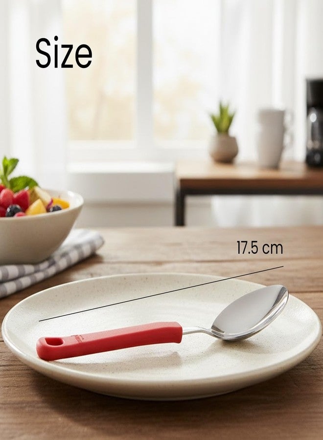 SUPERMOM Spoon Set for Kitchen 6 Pc - Stainless Steel Tea Spoon with Comfortable Plastic Handle - Durable Rust-Resistant Spoon Set for Kids Cutlery, Tea, Coffee, Desserts Eating & Daily Dining (Red) - Image 5