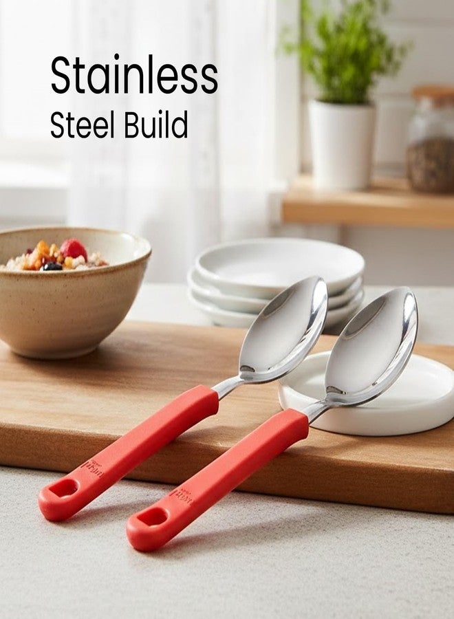 SUPERMOM Spoon Set for Kitchen 6 Pc - Stainless Steel Tea Spoon with Comfortable Plastic Handle - Durable Rust-Resistant Spoon Set for Kids Cutlery, Tea, Coffee, Desserts Eating & Daily Dining (Red) - Image 3