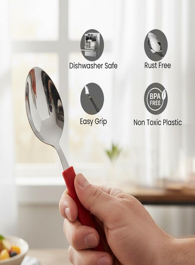 SUPERMOM Spoon Set for Kitchen 6 Pc - Stainless Steel Tea Spoon with Comfortable Plastic Handle - Durable Rust-Resistant Spoon Set for Kids Cutlery, Tea, Coffee, Desserts Eating & Daily Dining (Red) - Image 4