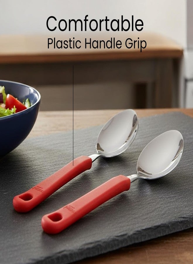 SUPERMOM Spoon Set for Kitchen 6 Pc - Stainless Steel Tea Spoon with Comfortable Plastic Handle - Durable Rust-Resistant Spoon Set for Kids Cutlery, Tea, Coffee, Desserts Eating & Daily Dining (Red) - Image 2