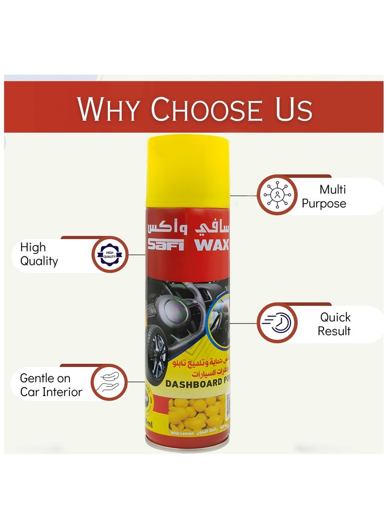 Safi WAX Safi Wax Dashboard Polish Spray Lemon Scent 250ml UV Protection Dust Repellent & Quick Drying for Car Interiors, SFW-21 - Image 2