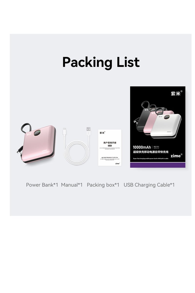 zime باور بانك زيم E28C، 10,000 مللي أمبير 22.5 واط كحد أقصى شاحن محمول سريع مع كابلات USB-C وموصل مدمجة، 1 USB-C، 1 USB-L، حزمة بطارية لهواتف آيفون 16/15/14، جالاكسي، والمزيد - Image 2