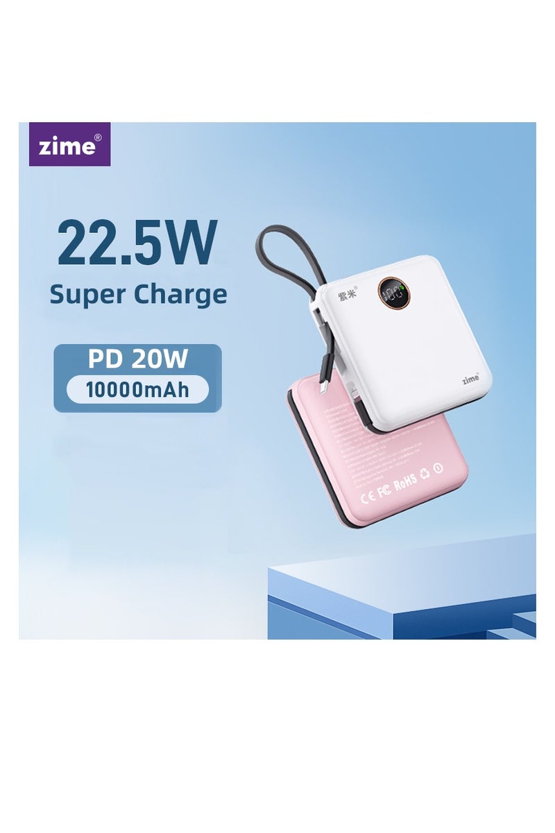 zime باور بانك زيم E28C، 10,000 مللي أمبير 22.5 واط كحد أقصى شاحن محمول سريع مع كابلات USB-C وموصل مدمجة، 1 USB-C، 1 USB-L، حزمة بطارية لهواتف آيفون 16/15/14، جالاكسي، والمزيد - Image 3