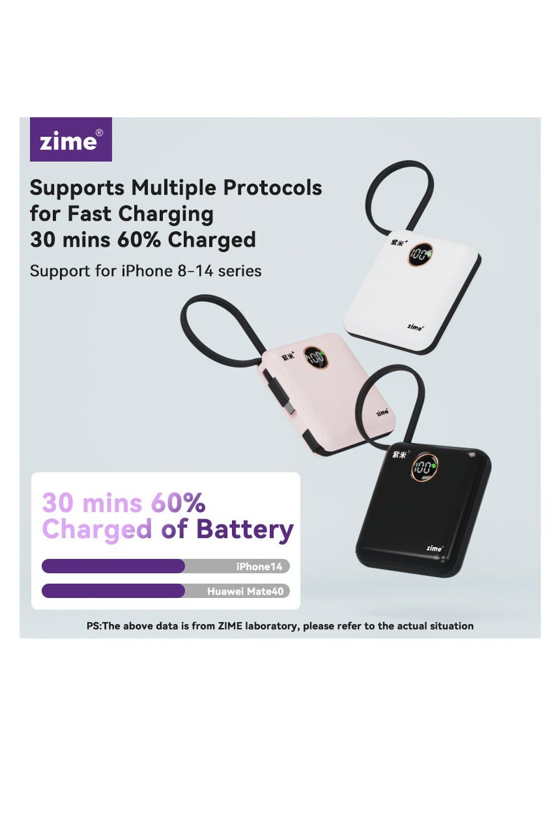 zime باور بانك زيم E28C، 10,000 مللي أمبير 22.5 واط كحد أقصى شاحن محمول سريع مع كابلات USB-C وموصل مدمجة، 1 USB-C، 1 USB-L، حزمة بطارية لهواتف آيفون 16/15/14، جالاكسي، والمزيد - Image 4