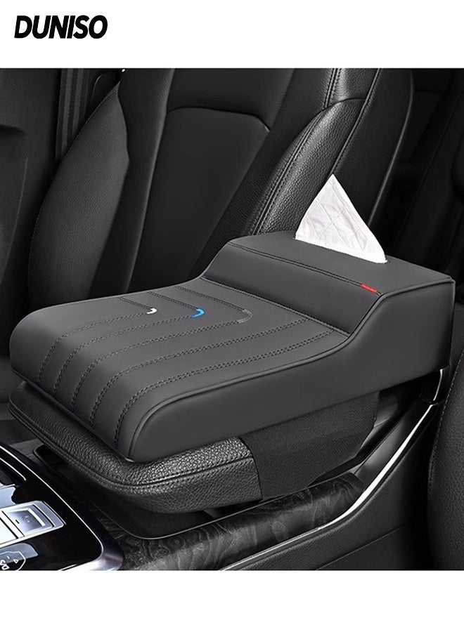 DUNISO Car Center Console Cover Protector Multifunctional Car Armrest Cover Cushion 2in1 Car Tissue Box Car Center Console Cover Sponge Car Armrest Box Height Increase Pad for Most Vehicles, SUVs, Trucks, Cars - Image 1
