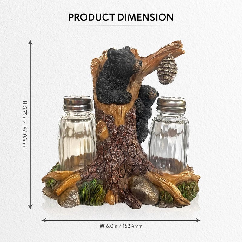 Pine Ridge Bear Salt And Pepper Shaker - Two Glass Shakers, Bear In Tree Holder Caddy For Spices And Seasonings, For Kitchen, Dining Or Table Décor - Image 3