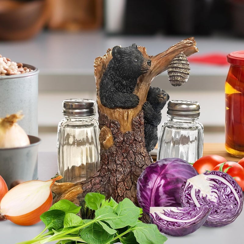Pine Ridge Bear Salt And Pepper Shaker - Two Glass Shakers, Bear In Tree Holder Caddy For Spices And Seasonings, For Kitchen, Dining Or Table Décor - Image 4