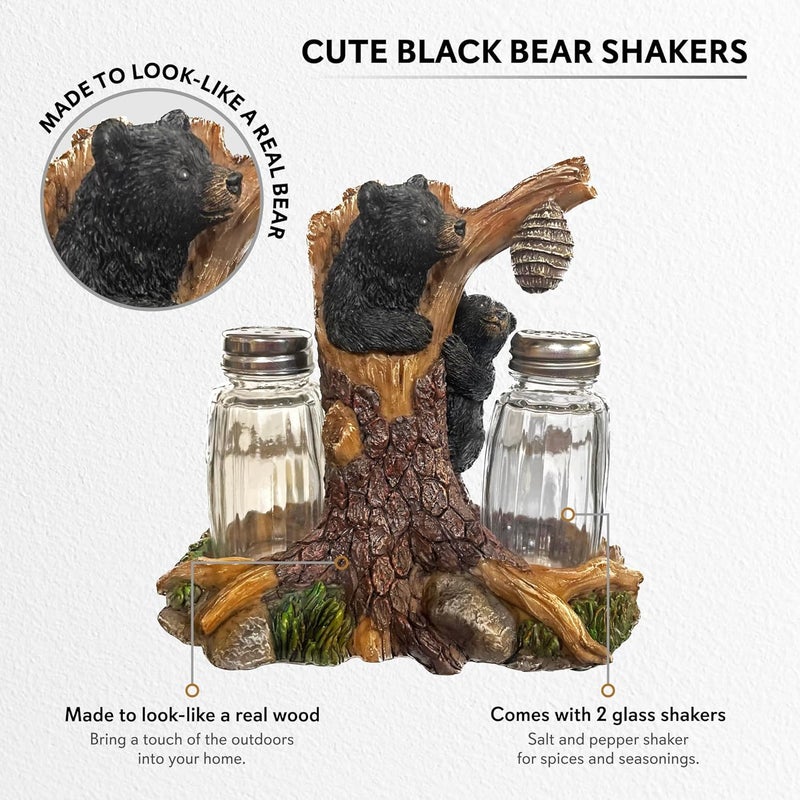 Pine Ridge Bear Salt And Pepper Shaker - Two Glass Shakers, Bear In Tree Holder Caddy For Spices And Seasonings, For Kitchen, Dining Or Table Décor - Image 2