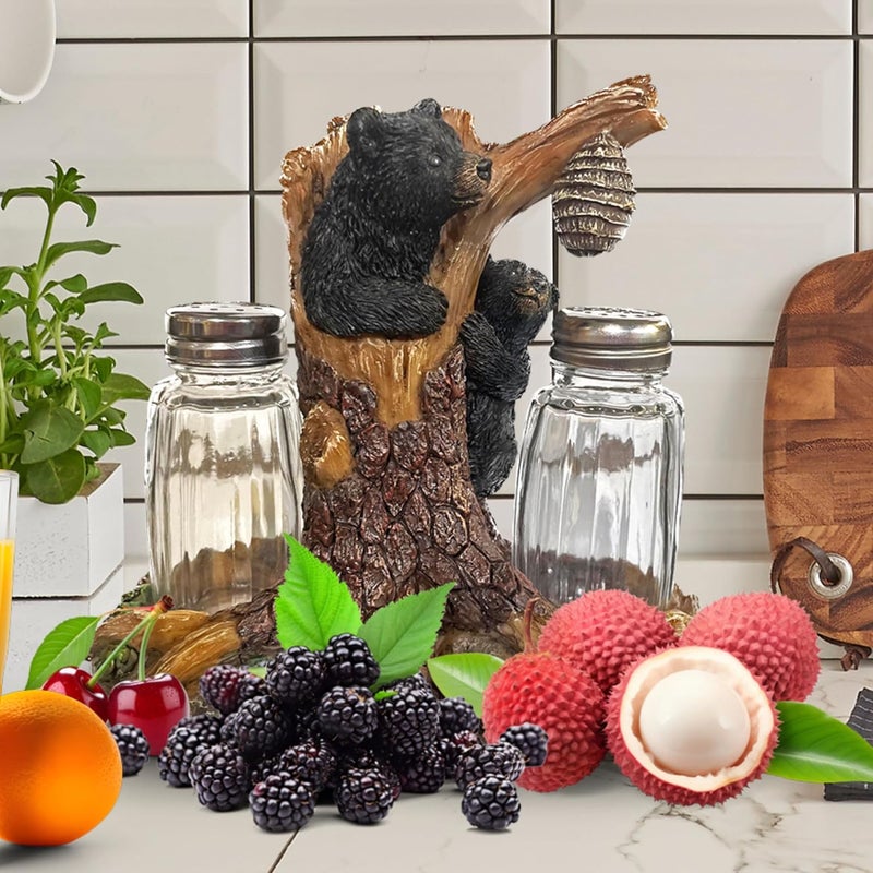 Pine Ridge Bear Salt And Pepper Shaker - Two Glass Shakers, Bear In Tree Holder Caddy For Spices And Seasonings, For Kitchen, Dining Or Table Décor - Image 5
