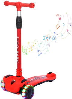 Cool Baby Kid's Scooter 3 Wheels Big Pedal Foldable Kick Scooter with Music, Height Adjustable with LED Light Wheels  - Image 1