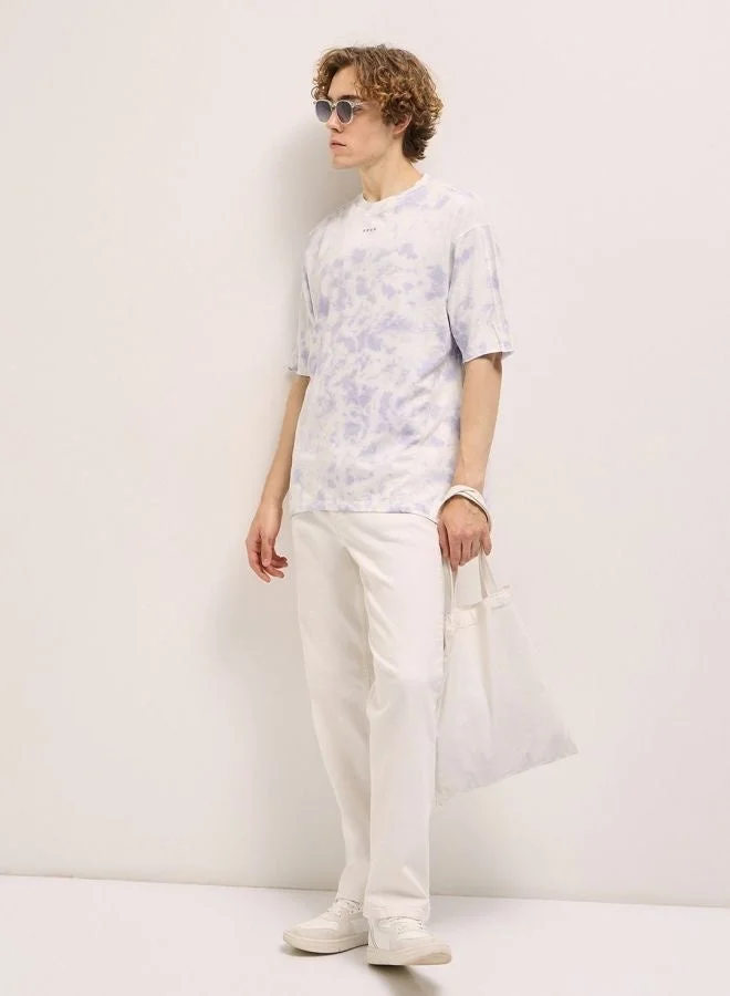 THE BEAR HOUSE  Men's Light Lavender Tie-Dye Oversize Crew Neck T-shirt Perfect For Casual Wear, Gym, Travel, Or Layering Stylish And Versatile Essential For Every Wardrobe for Men | Best Price UAE