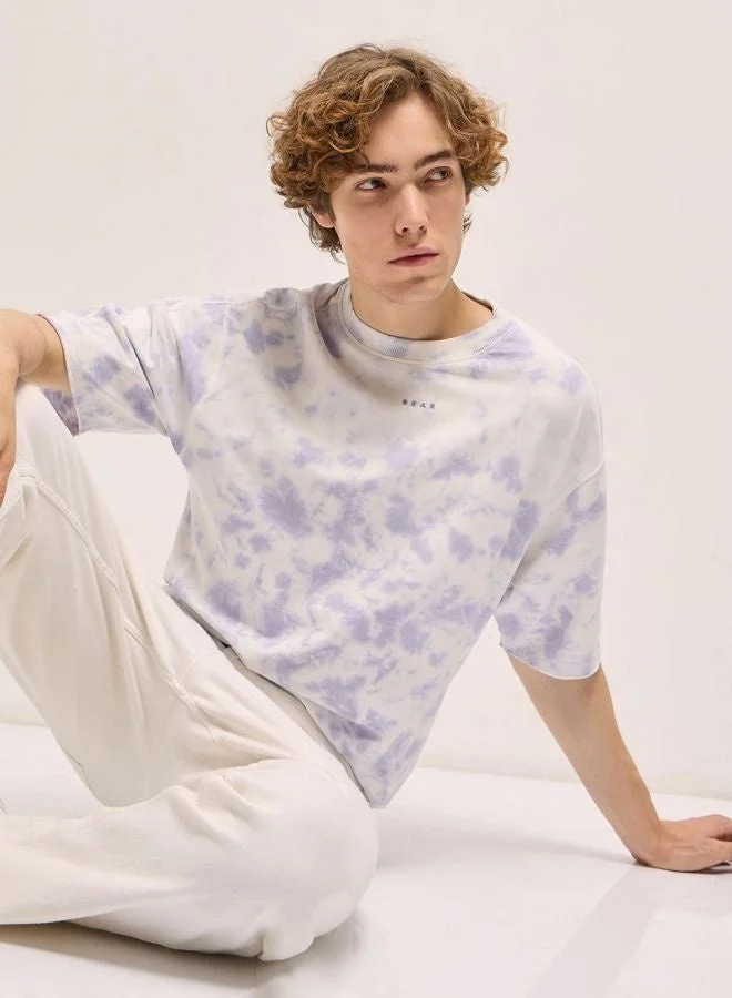 THE BEAR HOUSE  Men's Light Lavender Tie-Dye Oversize Crew Neck T-shirt Perfect For Casual Wear, Gym, Travel, Or Layering Stylish And Versatile Essential For Every Wardrobe for Men | Best Price UAE