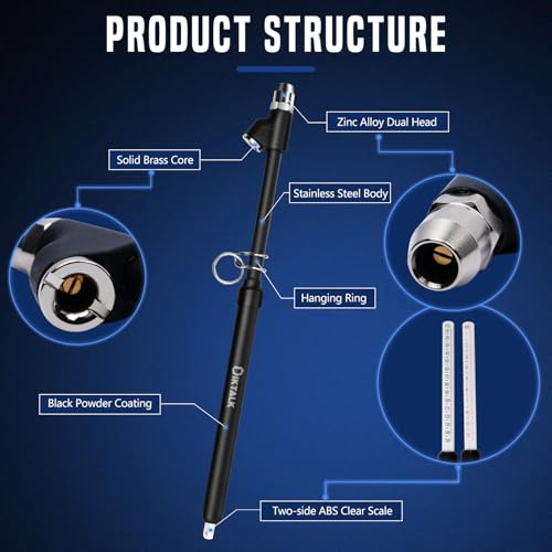 DikTalk 2-Pack Heavy Duty Dual Head Tire Pressure Gauge (10-150 PSI, 1-10 Bar) for Semi Trucks, RVs, Cars, Motorcycles - 12 Inch - Image 2