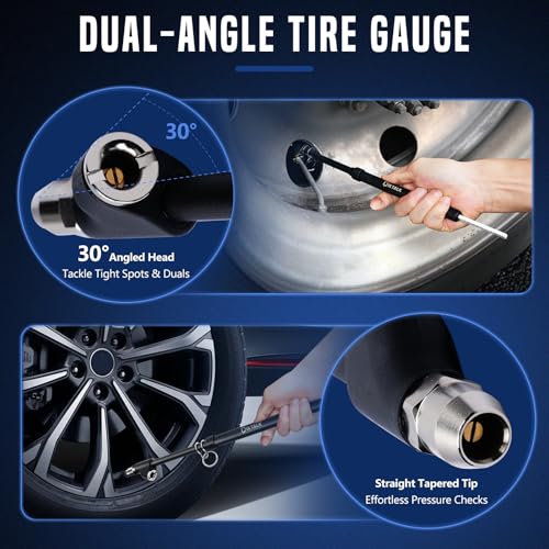 DikTalk 2-Pack Heavy Duty Dual Head Tire Pressure Gauge (10-150 PSI, 1-10 Bar) for Semi Trucks, RVs, Cars, Motorcycles - 12 Inch - Image 3