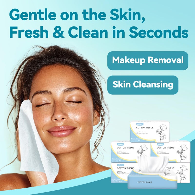 Winner منشفة وجه وينر القابلة للاستخدام مرة واحدة - مناشف وجه قطنية 100% ، قطعة قماش غسيل وجه غير معطرة للبشرة الحساسة ، مناشف وجه فائقة النعومة والسماكة ، مناديل إزالة المكياج الجافة ، 480 قطعة - Image 4