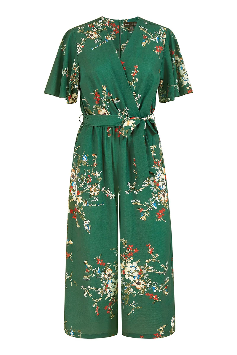 MELA LONDON Floral Print Jumpsuit With Angel Sleeves