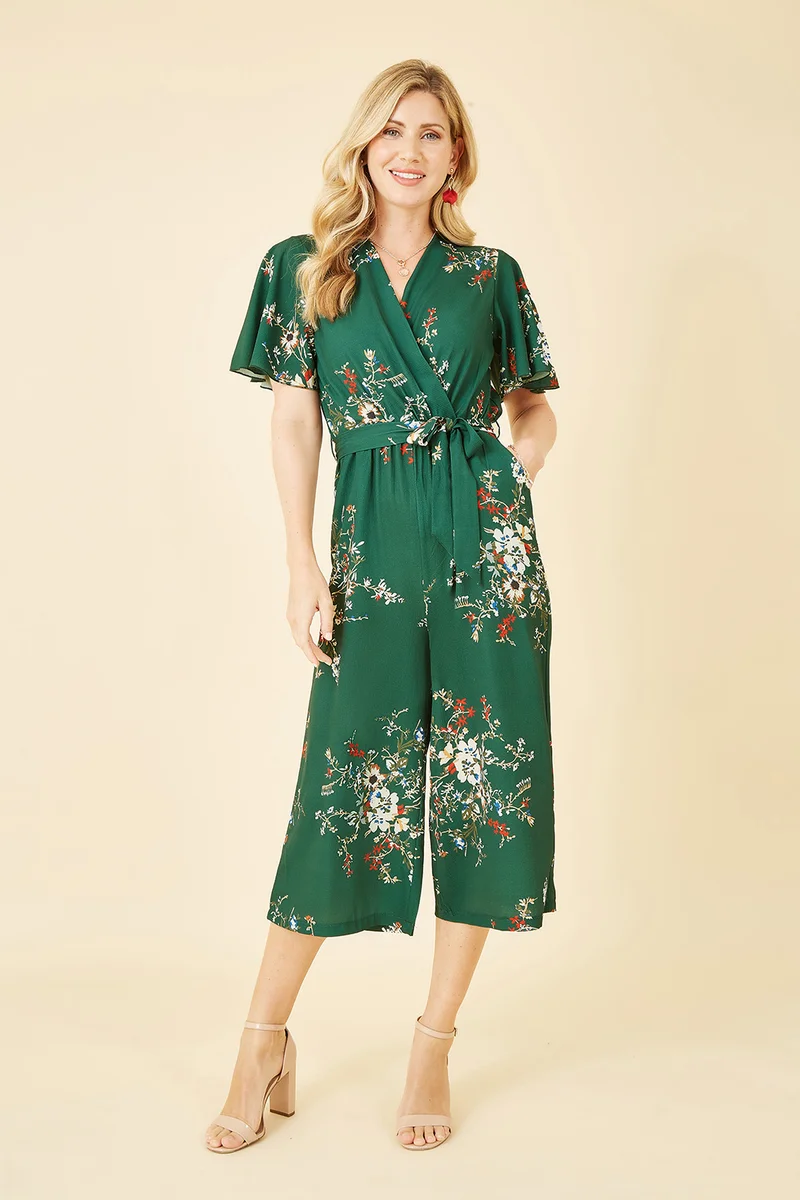 MELA LONDON Floral Print Jumpsuit With Angel Sleeves