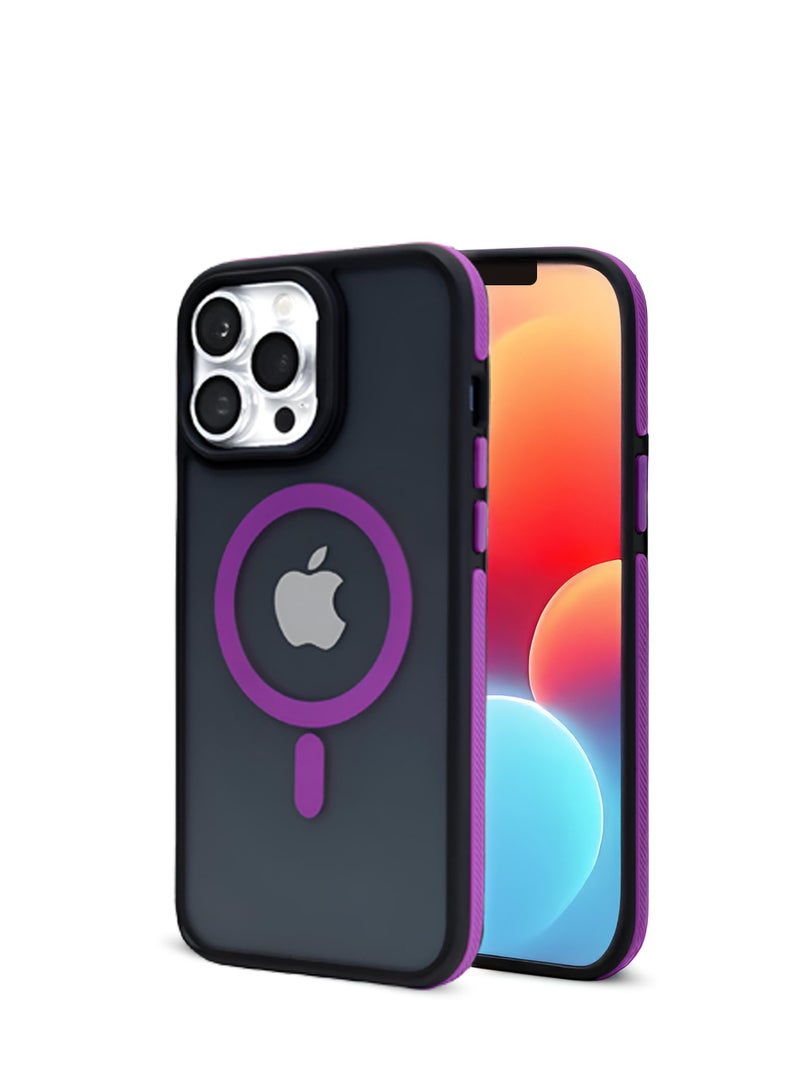 زاديوس - جراب هاتف متوافق مع ايفون 13 برو ماكس - مقاوم للصدمات باللون الأسود غير اللامع مع لمسات أرجوانية متوافق مع الشواحن اللاسلكية - Image 1