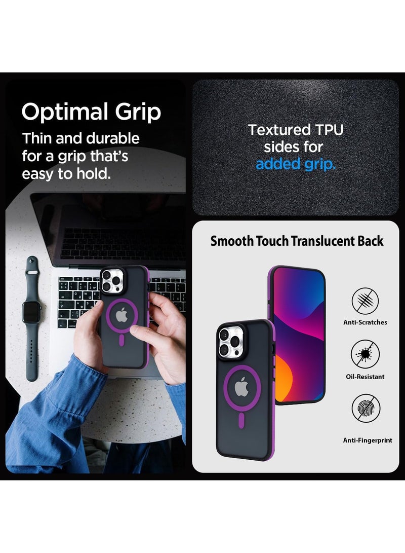 زاديوس - جراب هاتف متوافق مع ايفون 13 برو ماكس - مقاوم للصدمات باللون الأسود غير اللامع مع لمسات أرجوانية متوافق مع الشواحن اللاسلكية - Image 3