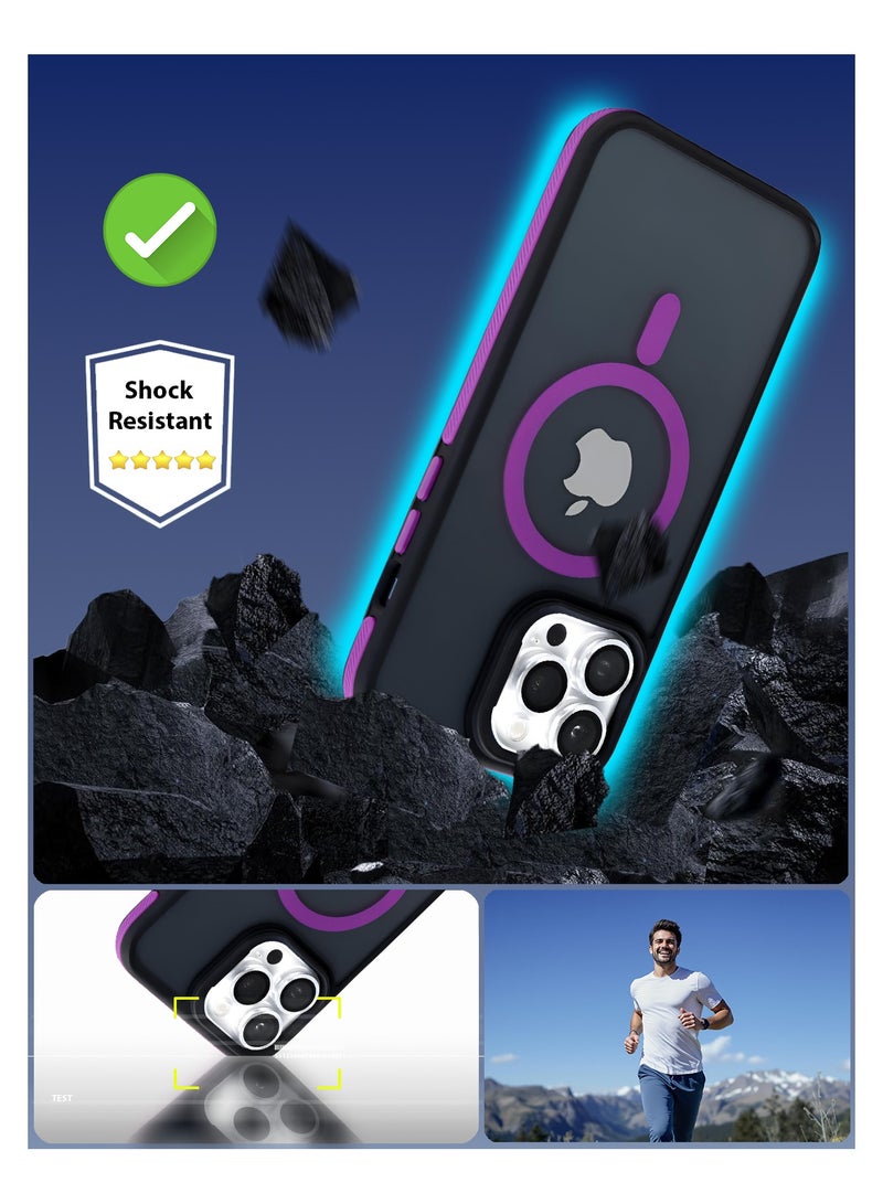 زاديوس - جراب هاتف متوافق مع ايفون 13 برو ماكس - مقاوم للصدمات باللون الأسود غير اللامع مع لمسات أرجوانية متوافق مع الشواحن اللاسلكية - Image 5