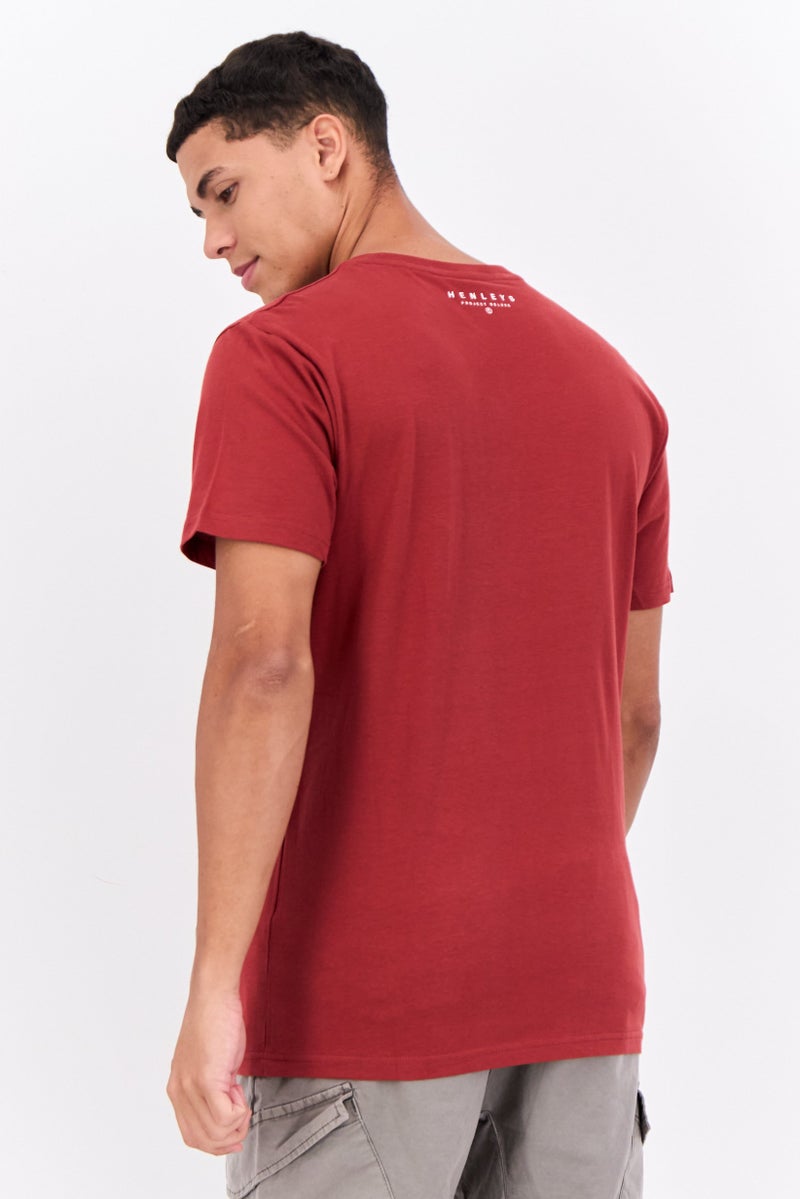 Henleys Men Crew Neck Short Sleeves Graphic Print T-Shirt, Maroon - Image 3