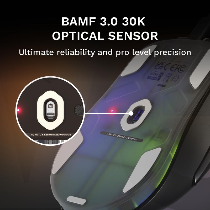 Glorious ماوس الألعاب GLORIOUS موديل D3 سلكي - وزن خفيف للغاية 57 جرام، مفاتيح بصرية 130 مليون نقرة، مستشعر BAMF 3.0 بدقة 30,000 نقطة في البوصة، تتبع 750 IPS، تسارع 50 جرام، يدعم جميع أنواع القبضة - أسود - Image 3