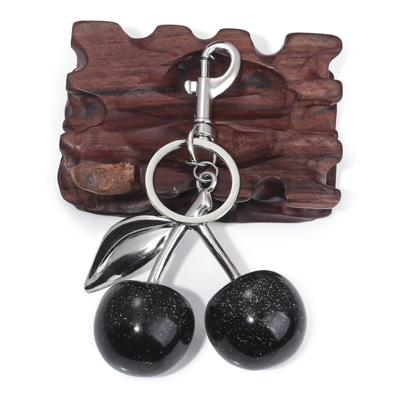 SORGERLY Black Cherry Bag Charm Keychain - Cute Purse Handbag Fruit Accessories - Beautiful Birthday Gift for Women (Black) - Image 3
