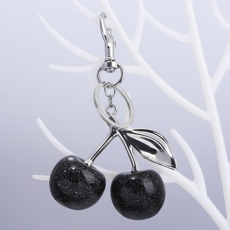 SORGERLY Black Cherry Bag Charm Keychain - Cute Purse Handbag Fruit Accessories - Beautiful Birthday Gift for Women (Black) - Image 5