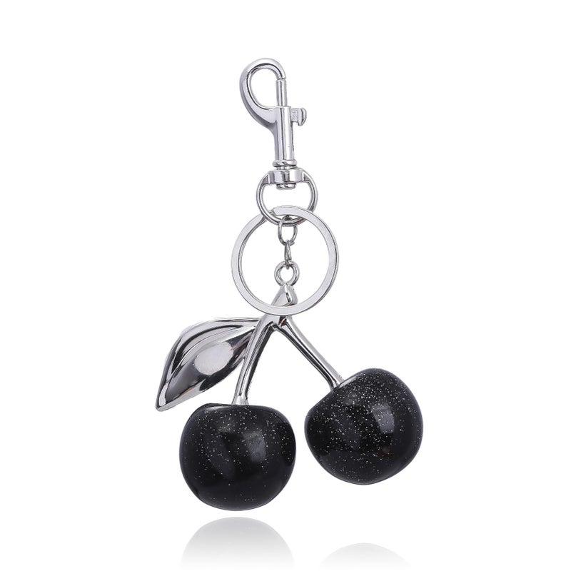 SORGERLY Black Cherry Bag Charm Keychain - Cute Purse Handbag Fruit Accessories - Beautiful Birthday Gift for Women (Black) - Image 1