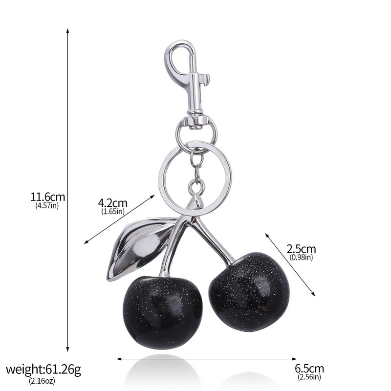 SORGERLY Black Cherry Bag Charm Keychain - Cute Purse Handbag Fruit Accessories - Beautiful Birthday Gift for Women (Black) - Image 2