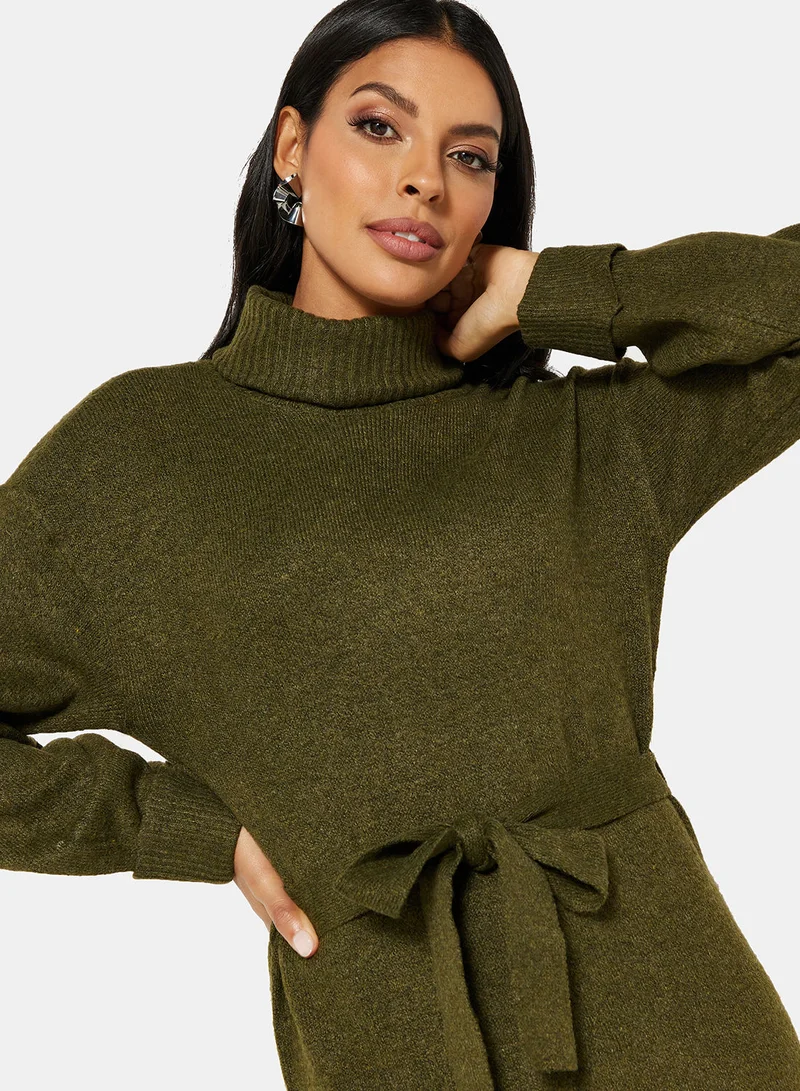 Jacqueline de Yong Knit Belted Sweat Mini Dress