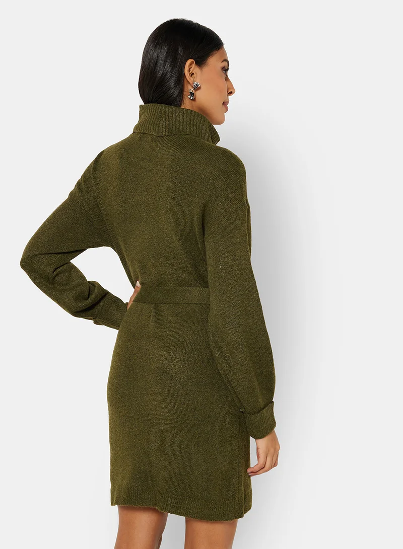 Jacqueline de Yong Knit Belted Sweat Mini Dress