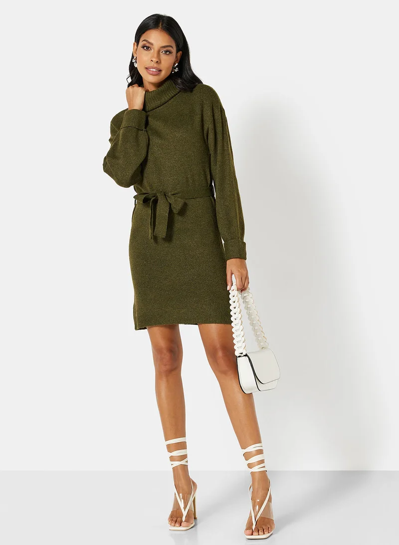 Jacqueline de Yong Knit Belted Sweat Mini Dress