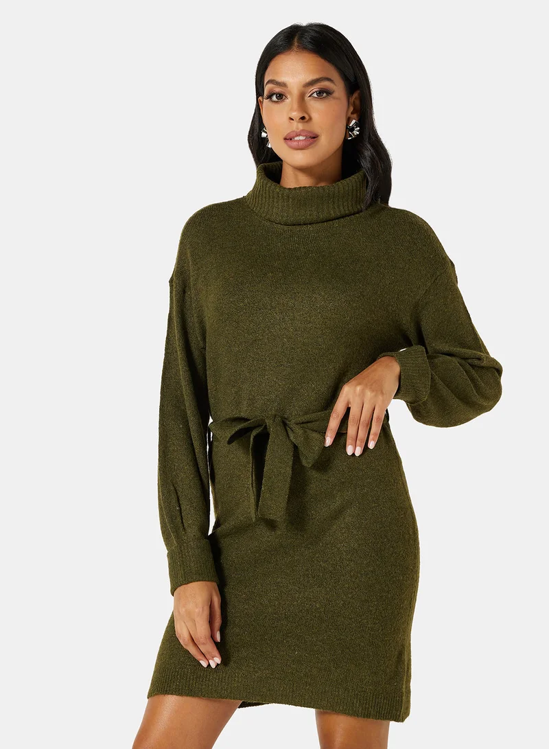 Jacqueline de Yong Knit Belted Sweat Mini Dress