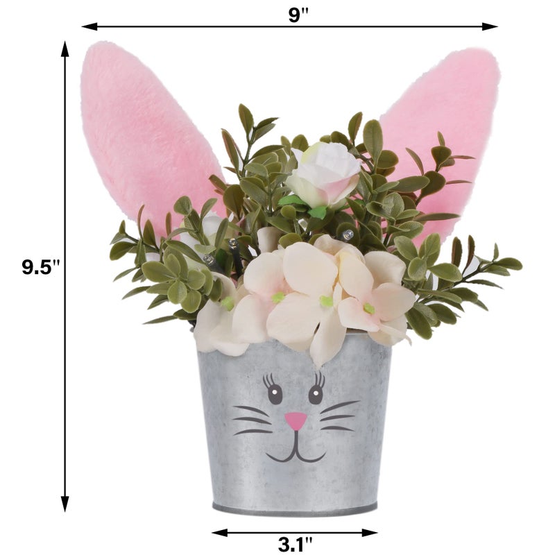 Prsildan Easter Table Decorations Artificial Flower with Bunny Ear, Lighted Desk Decor Bunny Flowers, Easter Tabletop Decorations for Home Table Mantle Office Spring Party - Image 3