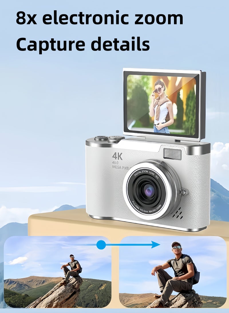 LAYRA 4k CCD Digital Zoom Student Digital Camera 48MP Portable Digital Photography Camera 180° Flip Screen Selfie Camera，With 64GB SD card  - Image 4