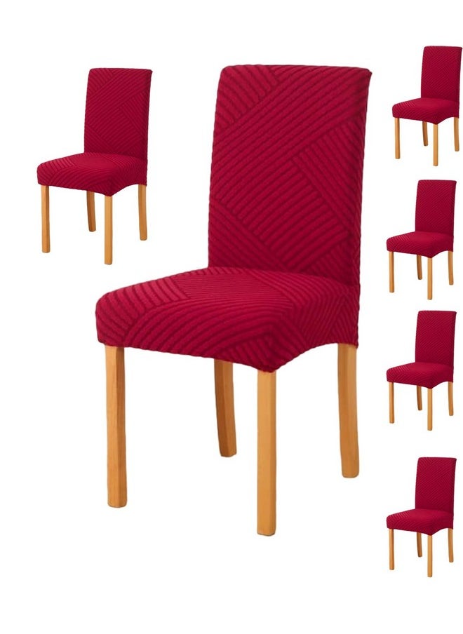 Styleys - Styleys Jacquard Chair Cover Stretch Removable Washable Dining Chair Cover Protector Seat Slipcover (Pack of 6, Red, JDMC4) - Image 1