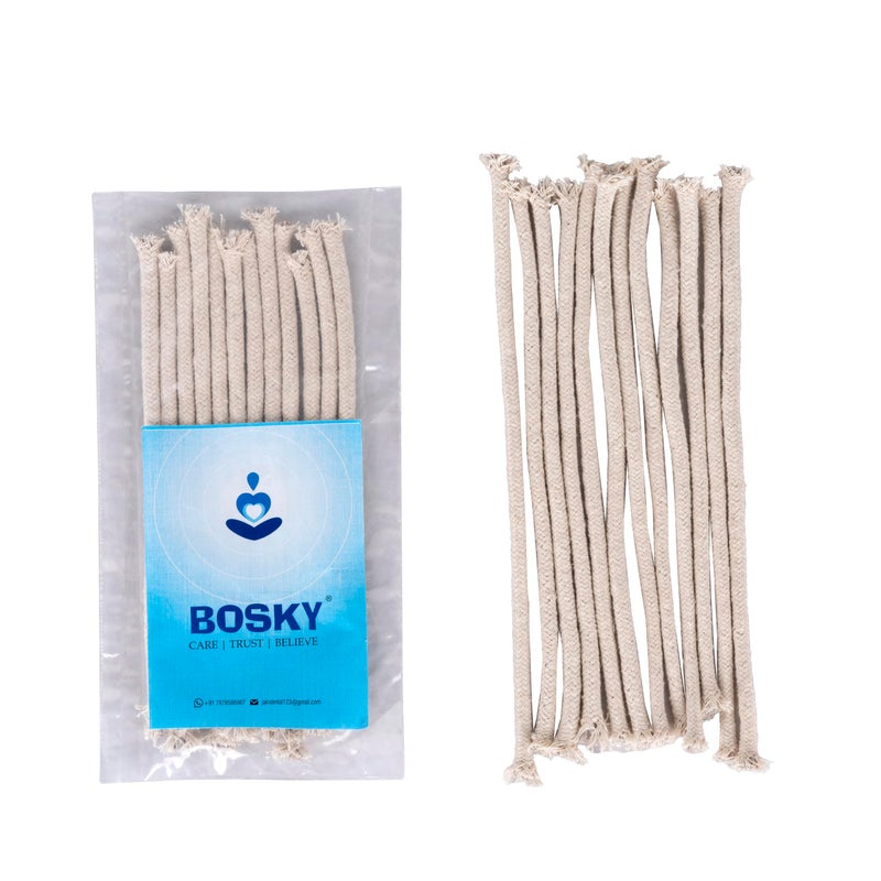 BOSKY مصباح زيت الكيروسين القطني الدائري من بوسكي 12 قطعة، فتيل بطول 6 بوصات، بديل قطن مضفر لفتيل بطول 14 بوصة لمصباح الشموع الكيروسينية والكحولية