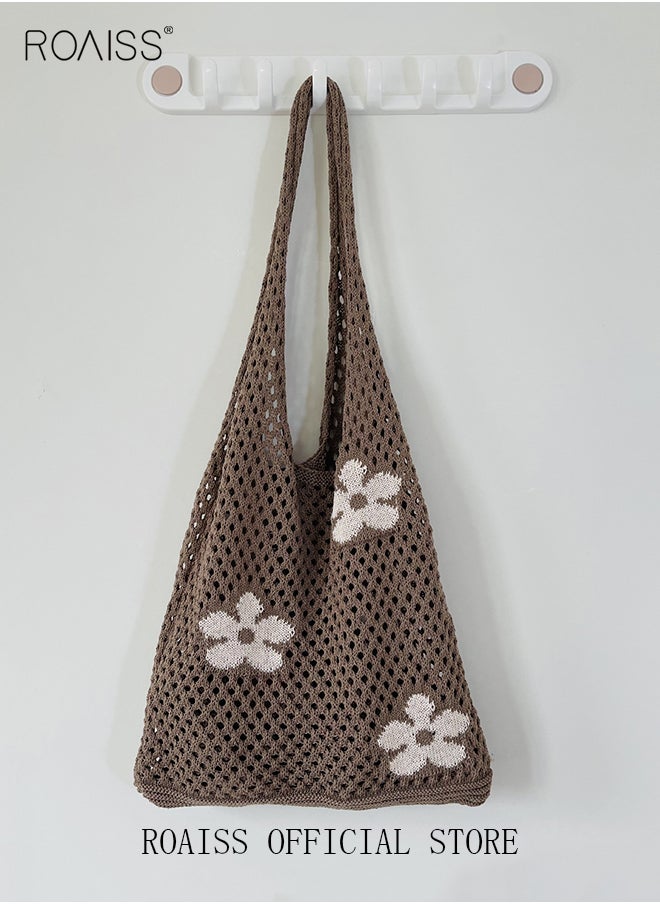 roaiss - Women's Shoulder Bag Tote Bag Flower Pattern Knitted Bag Hollow - Image 1