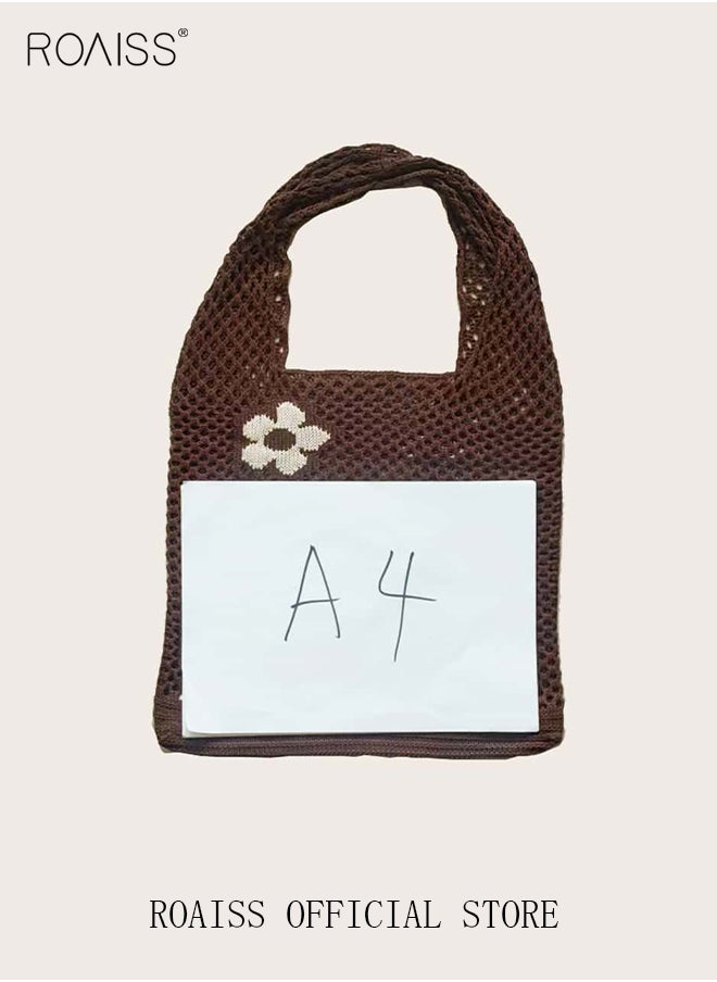 roaiss - Women's Shoulder Bag Tote Bag Flower Pattern Knitted Bag Hollow - Image 1