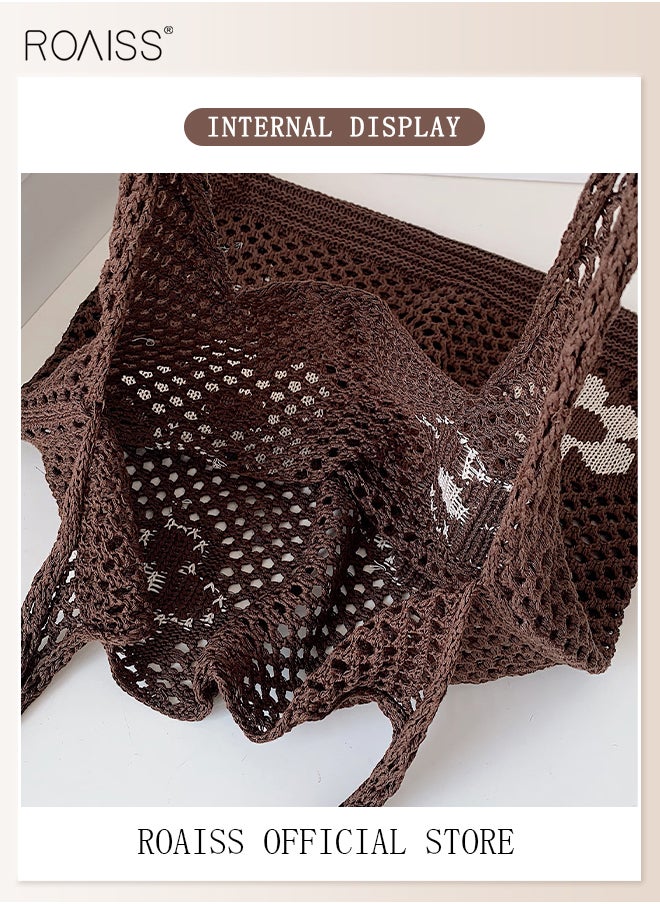 roaiss - Women's Shoulder Bag Tote Bag Flower Pattern Knitted Bag Hollow - Image 1