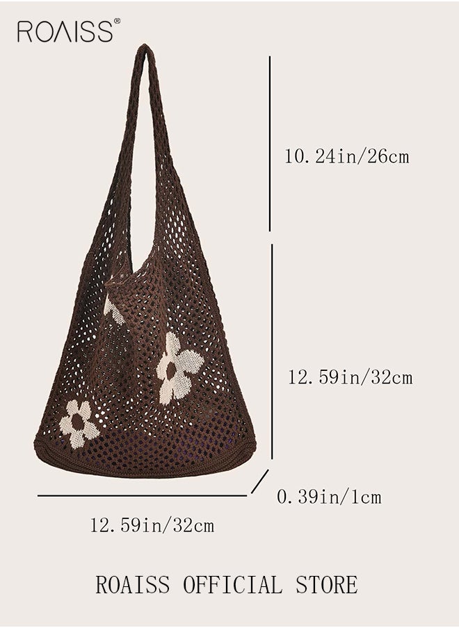roaiss - Women's Shoulder Bag Tote Bag Flower Pattern Knitted Bag Hollow - Image 1