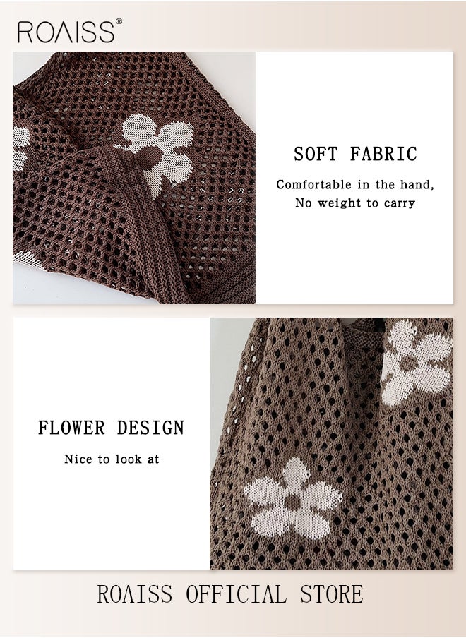 roaiss - Women's Shoulder Bag Tote Bag Flower Pattern Knitted Bag Hollow - Image 1