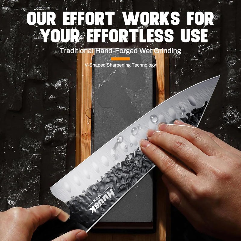 Huusk Knives from Japan Santoku knife - Hand Forged Chef Knife for Meat Cutting - Ideal Kitchen Knife Made From a Single Piece of High Carbon Steel Christmas Gift for Men and Women - Image 4