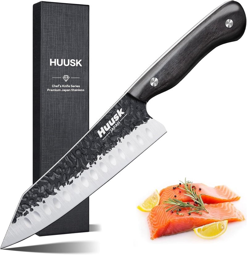 Huusk Knives from Japan Santoku knife - Hand Forged Chef Knife for Meat Cutting - Ideal Kitchen Knife Made From a Single Piece of High Carbon Steel Christmas Gift for Men and Women - Image 1