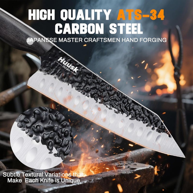 Huusk Knives from Japan Santoku knife - Hand Forged Chef Knife for Meat Cutting - Ideal Kitchen Knife Made From a Single Piece of High Carbon Steel Christmas Gift for Men and Women - Image 3